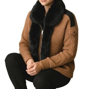 Jamie Sadok Sweater‎ Full Zip removable  Rabbit Fur Trim szS